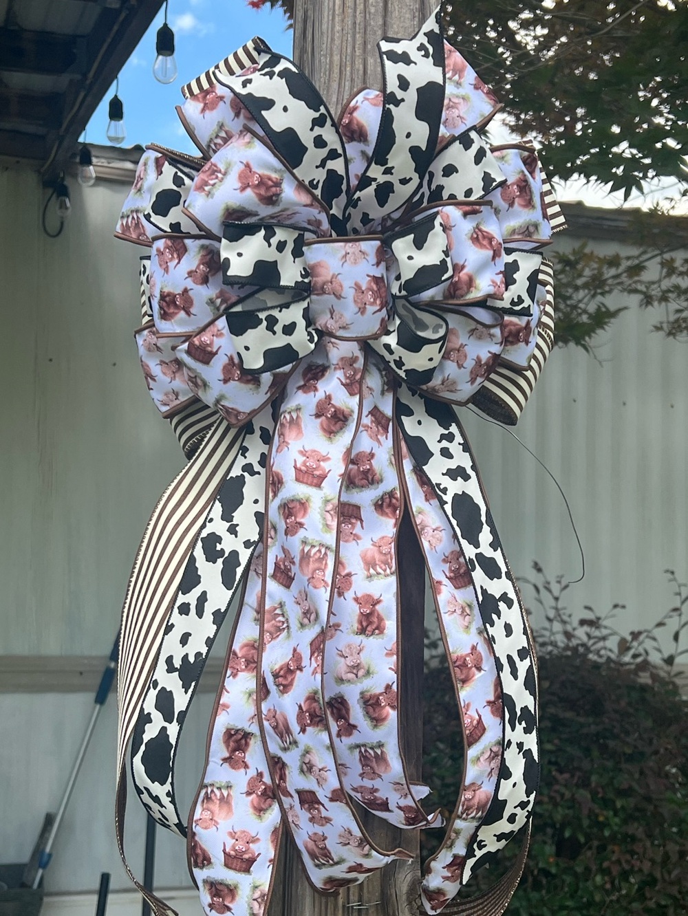 Decorative Multi-Pattern Bow - Black, White & Brown